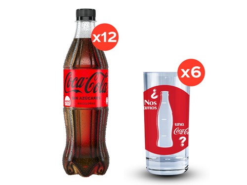12 Coca-Cola Sin Azúcares 500cc + 6 Vasos Verano Coca-Cola 320ml