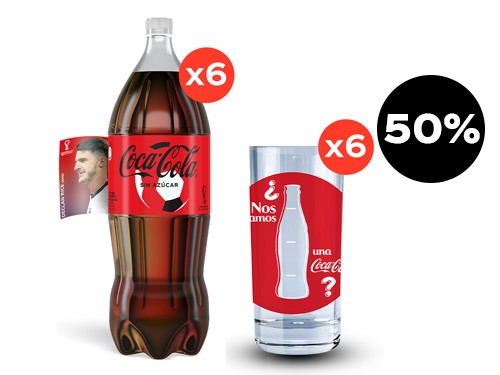 6 Coca-Cola Sin Azúcares 2500cc + 6 Vasos Verano Coca-Cola  320ml