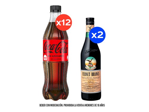 12 Coca-Cola Sin Azúcares 500cc + 2 Fernet Branca 750cc 