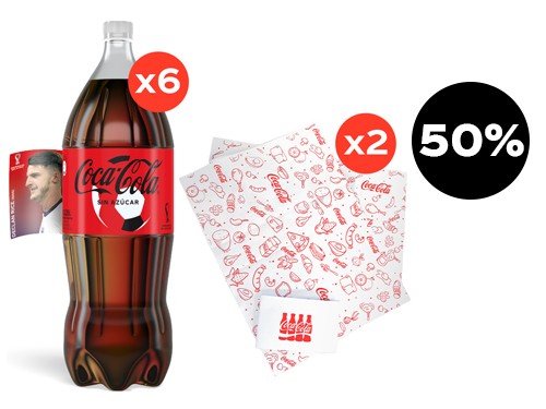 6 Coca-Cola Sin Azúcares Pet 2250cc + 2 Repasador Coca-Cola