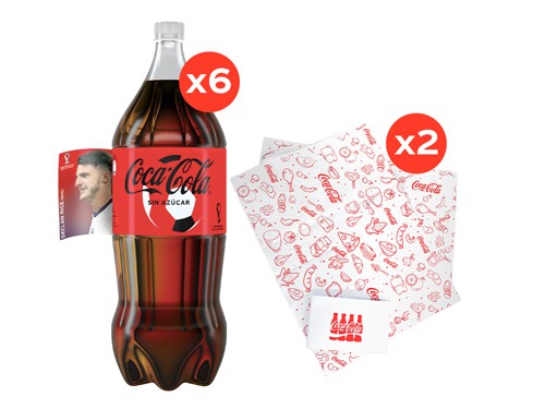 6 Coca-Cola Sin Azúcares 2500cc + 2 Repasador Coca-Cola