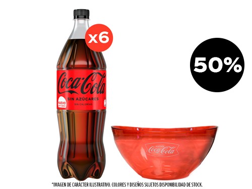 6 Coca-Cola Sin Azúcares 1500cc + 1 Bowl Grande 3500 cm3