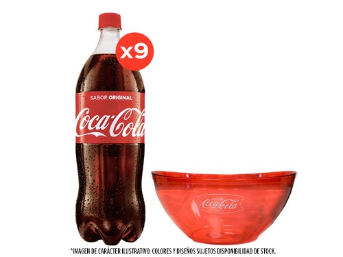 9 Coca Cola Reducida en azúcares 1000cc + 1 Bowl Grande 3500 cm3