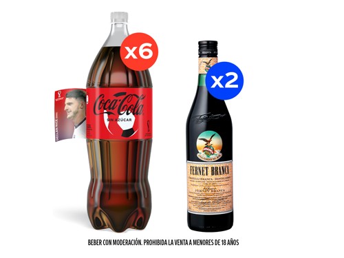 6 Coca Cola Sin Azúcares 2,25L + 2 Fernet Branca 750ml