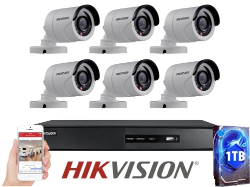 Kit Seguridad Hikvision Full Hd Dvr 8 + Disco 1 Tb + 6 Camaras
