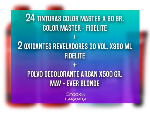 24 Tinturas Color Master FIDELITE + 2 Oxidantes + Decolorante MAV