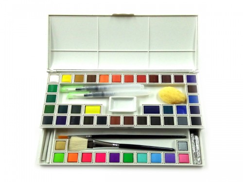 Set Acuarelas Sinoart x48 + pinceles esfuminos carbonillas y esponja