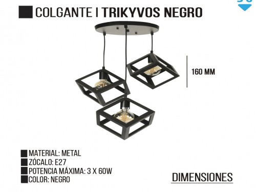 LAMPARA COLGANTE INDUSTRIAL TRESCUBOS E27 NEGRO / BLANCO