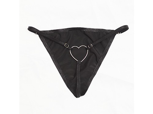 Conjunto lencería engomado simil cuero negro elastizado corazon sexy