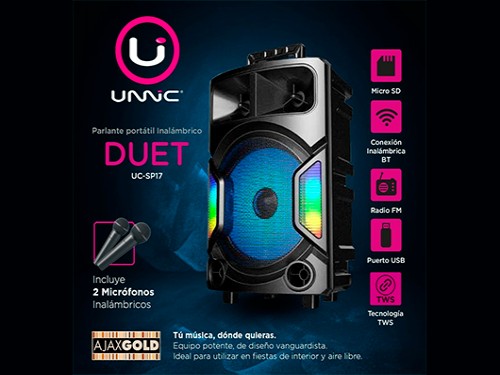 Parlante	Bluetooth 12 Pulgadas Karaoke Portatil + Microfonos UNNIC