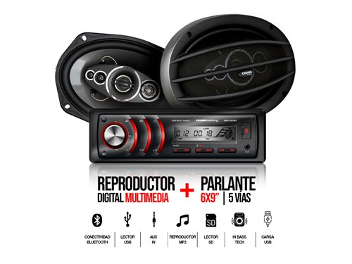 Combo Estereo Auto Bluetooth Usb + Parlantes 80w Rms 6x9 Crown Mustang