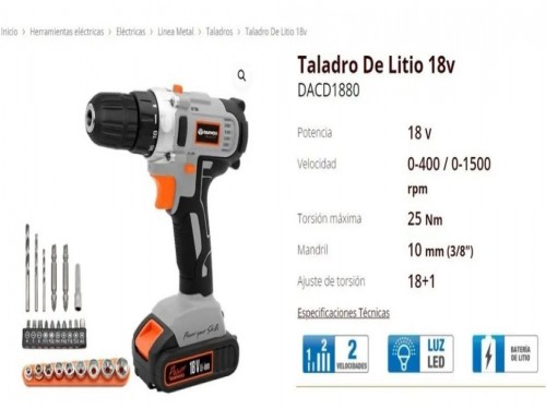 Taladro Atornillador Daewoo 18v A Batería+32 Puntas Einhell DACD1880