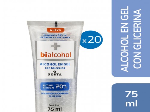 20 unid Alcohol en gel con glicerina pomo 75 ml