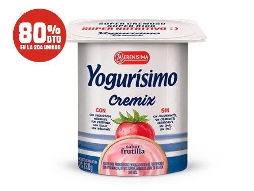 80% Dto. en la 2da un. de yogurísimo cremix frutilla 120 gr.