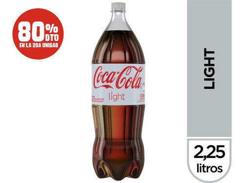 80% Dto. en la 2da un. de gaseosa coca-cola light 2,25 lts.