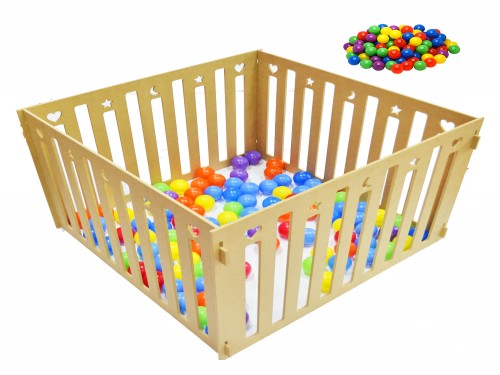 Pelotero Corralito Corral + 100 Pelotas Madera 144x144x60cm