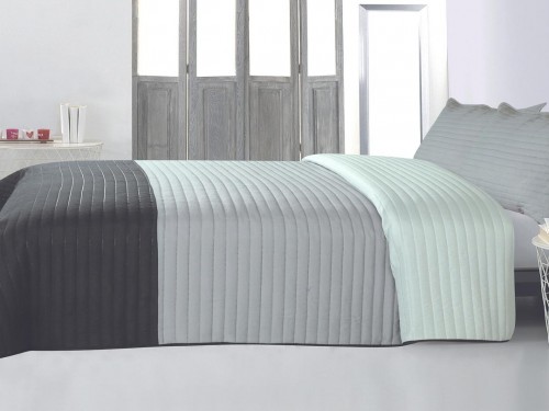 Set Cubrecama Quilt Tricolor 2 1/2 plazas con Fundas - Gris