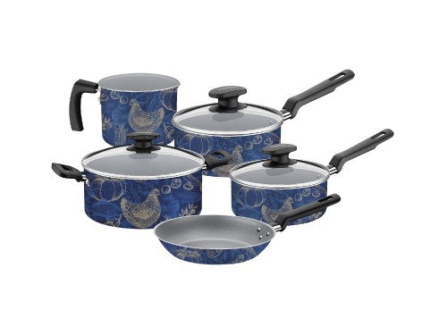 Batería de Cocina Tramontina Aluminio Antiadherente Azul 5 Pzas