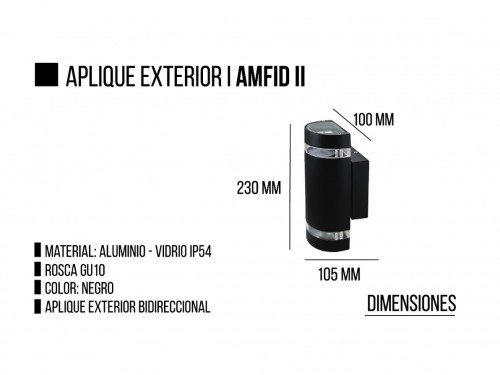 APLIQUE BIDIRECCIONAL EXTERIOR AMFID 2L GU10 NEGRO ALUMINIO DISEÑO