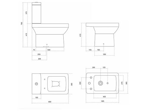 Juego Baño Inodoro Largo Dioniso Mochila Dual Bidet Loza