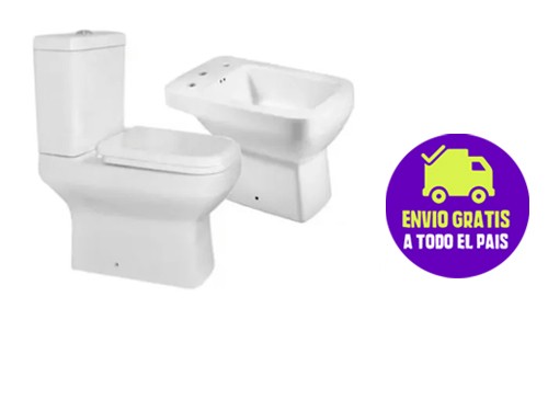 Juego Baño Inodoro Largo Dioniso Mochila Dual Bidet Loza