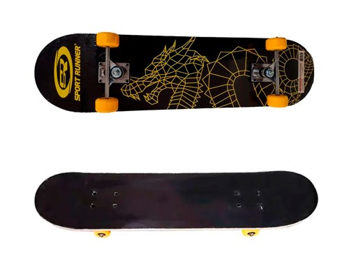 Skate Para Niños o Principiantes Negro con Dragon Amarillo 80 x 20 Cm