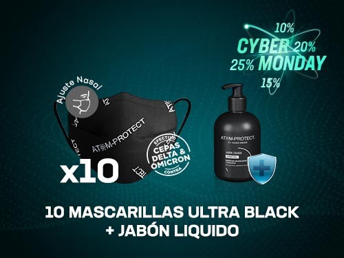 Mascarilla Ultra Black x10 + Jabón Anti Bacterial