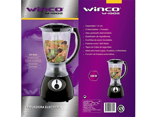 Licuadora Winco Vaso Vidrio 500W