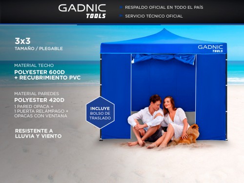 Gazebo Gadnic 3X3M-ZIP Plegable 3x3 Paredes Con Ventana Y Puerta Cierr