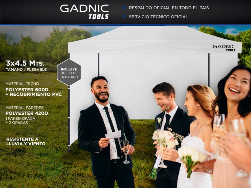 Gazebo Gadnic 3X3M-45 Plegable 3x4,5mt Reforzado Impermeable + Bolso
