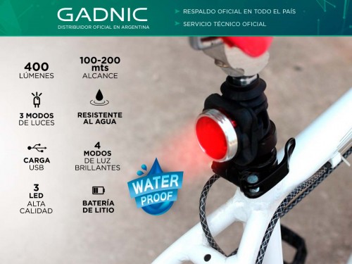 Luces Para Bicicleta Led Recargables Gadnic kit x 2 Impermeables