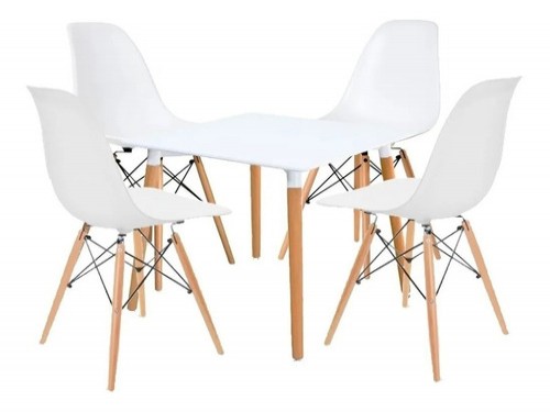 Juego de comedor mesa 70 x 70 + 4 sillas Eames