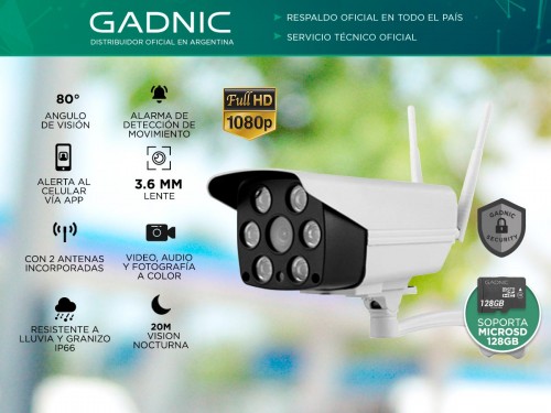 Camara De Seguridad Gadnic CM200W IP WIFI Exteriores HD 1080P