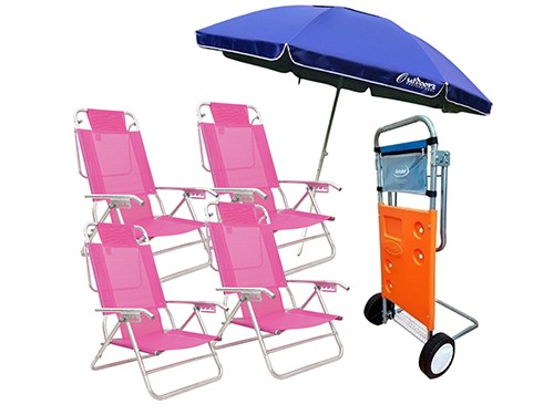 4 Reposeras Descansar 80012 + Carrito Portareposeras + Sombrilla