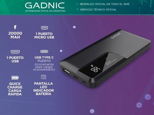 Cargador Portátil Gadnic BC-19 20000 mAh Carga Rápida USB C