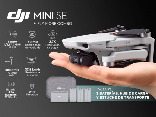 Drone DJI Mini SE Fly More Combo 3 Baterías Cámara 2.7K Ultra Liviano