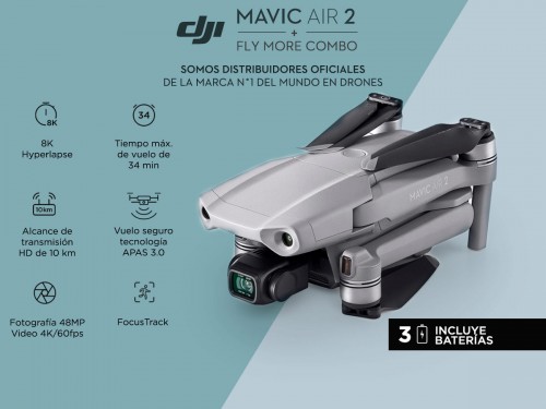 Drone DJI Mavic Air 2 Fly More Combo c/ Cámara 4K 48Mpx HDR Vuelo Segu