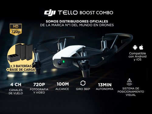 Drone DJI Tello Boost Combo Cámara HD Video y Foto en Vivo + Accesorio