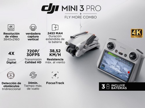 DJI Mini 3 Pro + Fly More Kit Control remoto inteligente + 3 baterias