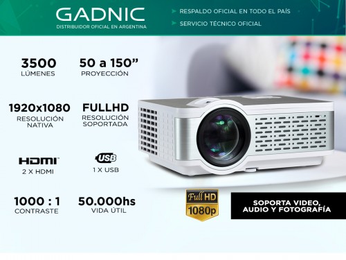 Proyector Gadnic United 3500 Lúmenes HDMI USB VGA