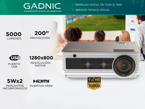 Proyector Gadnic Pro View 5000 Lúmenes HDMI x 2 VGA USB