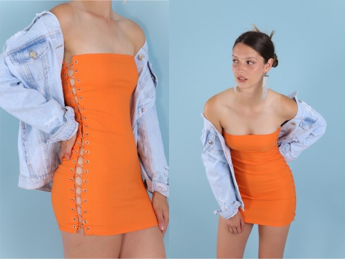 VESTIDO BENGALINA ACORDONADO LTO