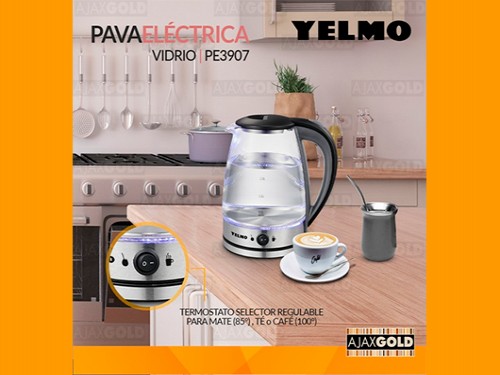 Pava Electrica Vidrio 200v 1.7L Jarra Mate Inoxidable Yelmo