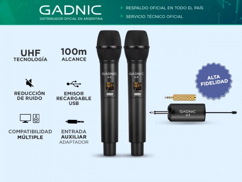 Microfono Inalámbiro Profesional UHF Gadnic U-2