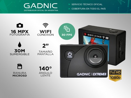Cámara Deportiva Gadnic Extreme8 Full Hd Sumergible 30mts + Batería Ex