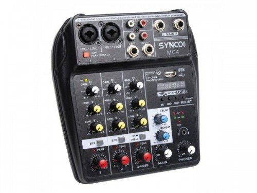 Mezcladora Mixer Synco SY-MC4-BK 4 canales ajuste graves HD