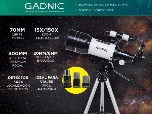 Telescopio Reflector Gadnic 300x70 Facil De Montar