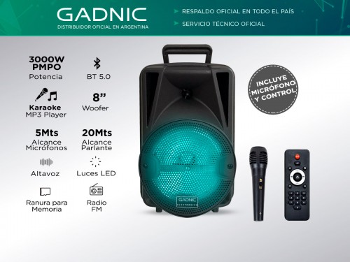 Parlante Gadnic Live Studio XBS3 Bluetooth 3000w Función Karaoke + Mic
