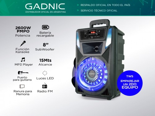 Parlante Gadnic XBS33 Bluetooth USB 2600W TWS