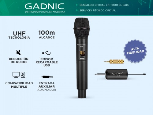 Microfono Inalámbiro Profesional UHF Gadnic U-1